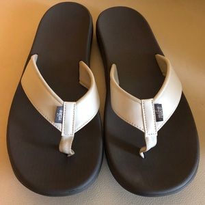 White and Gray Nike Flip Flops